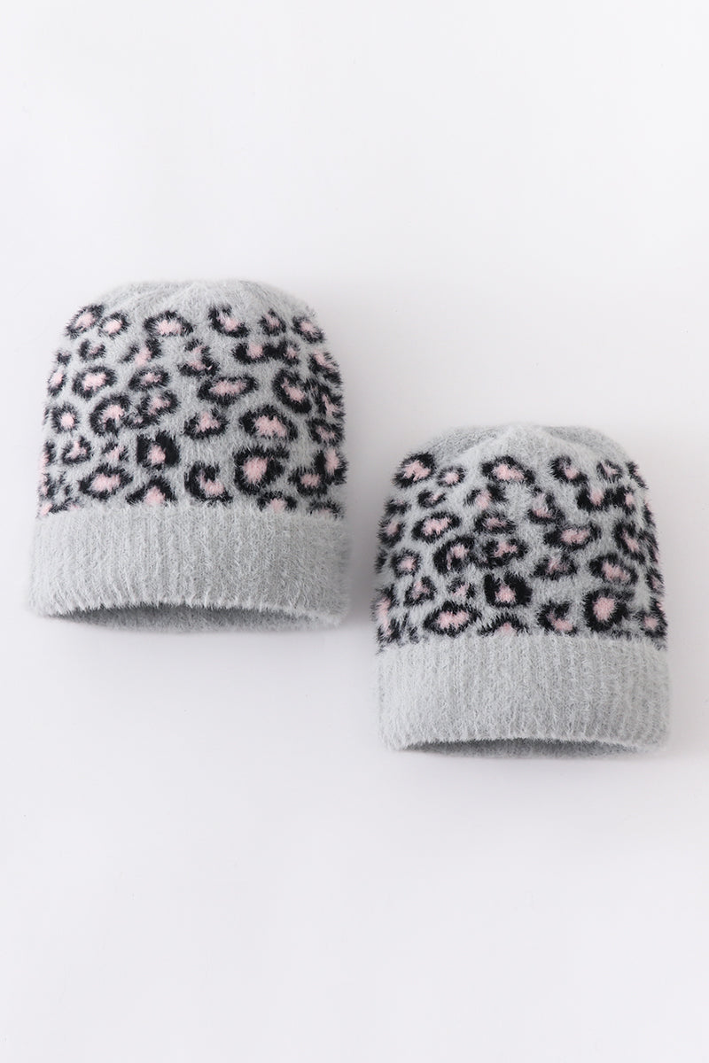 Gray Leopard Beanie