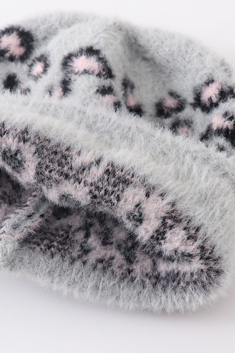 Gray Leopard Beanie