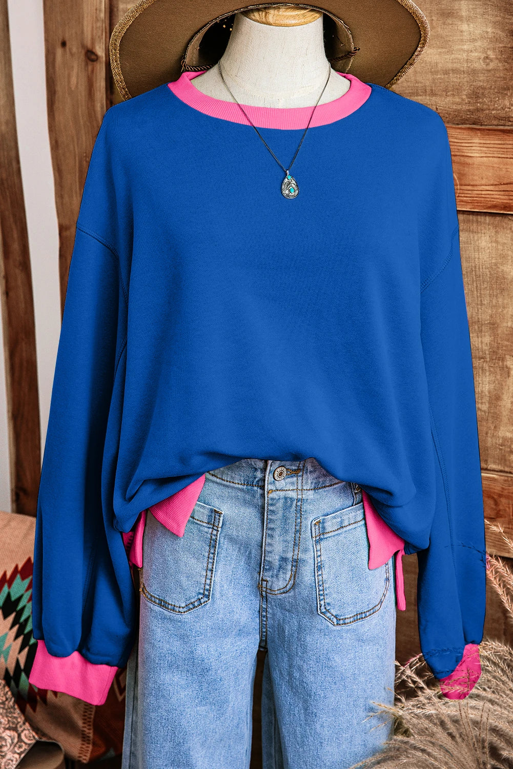 Bubble Sleeve Contrast Crewneck