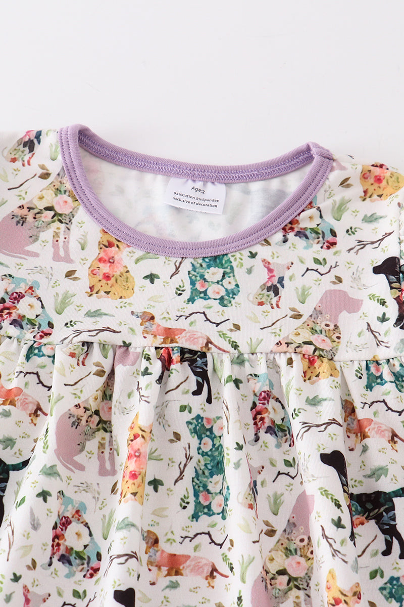 Puppy print ruffle girl set