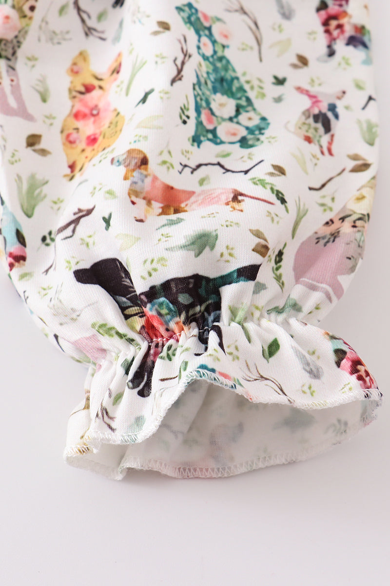 Puppy print ruffle girl set