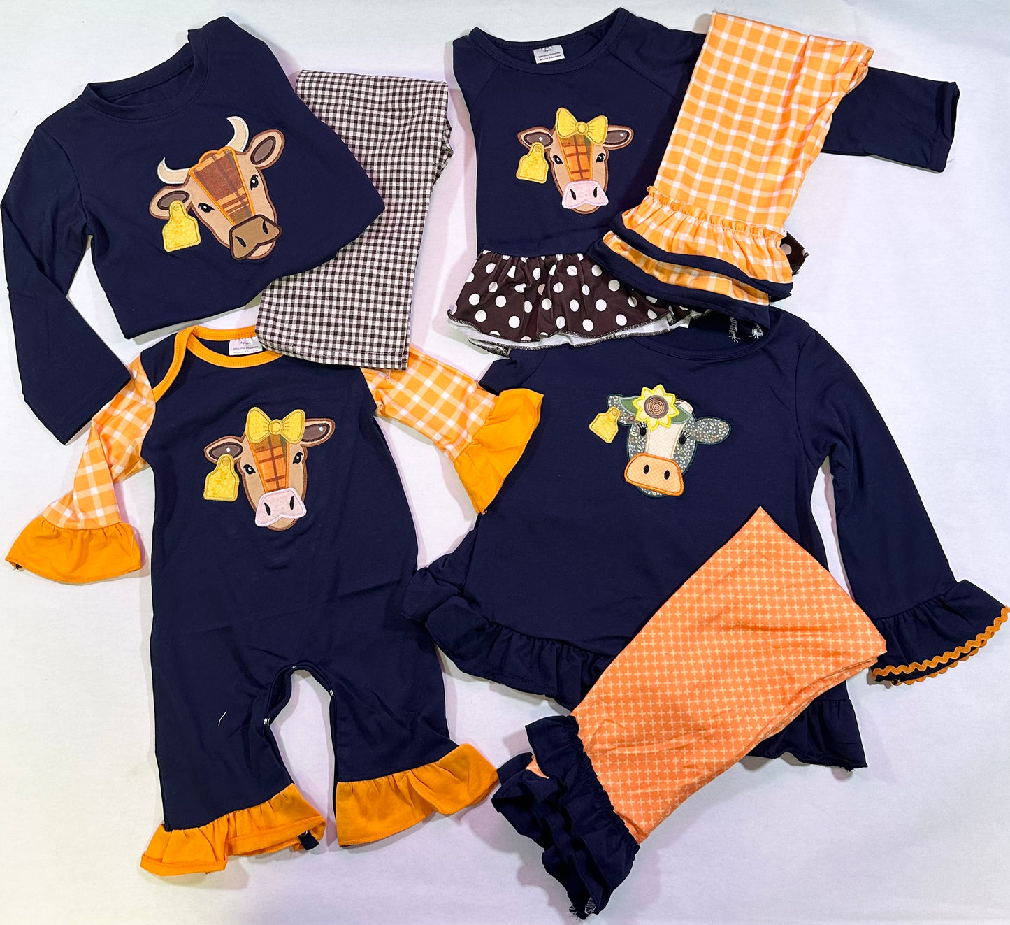 Navy/Brown Dot Girl Set