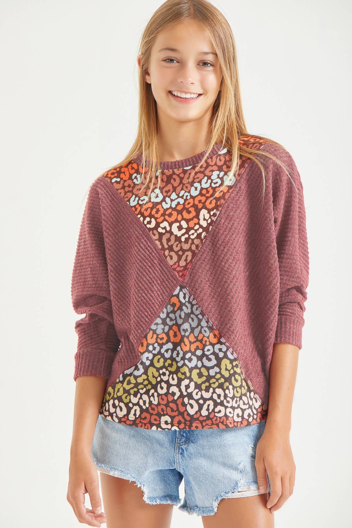 Leopard Colorblock Dolman Sleeve Sweater