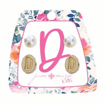 Kids Initial D & Pearl Studs