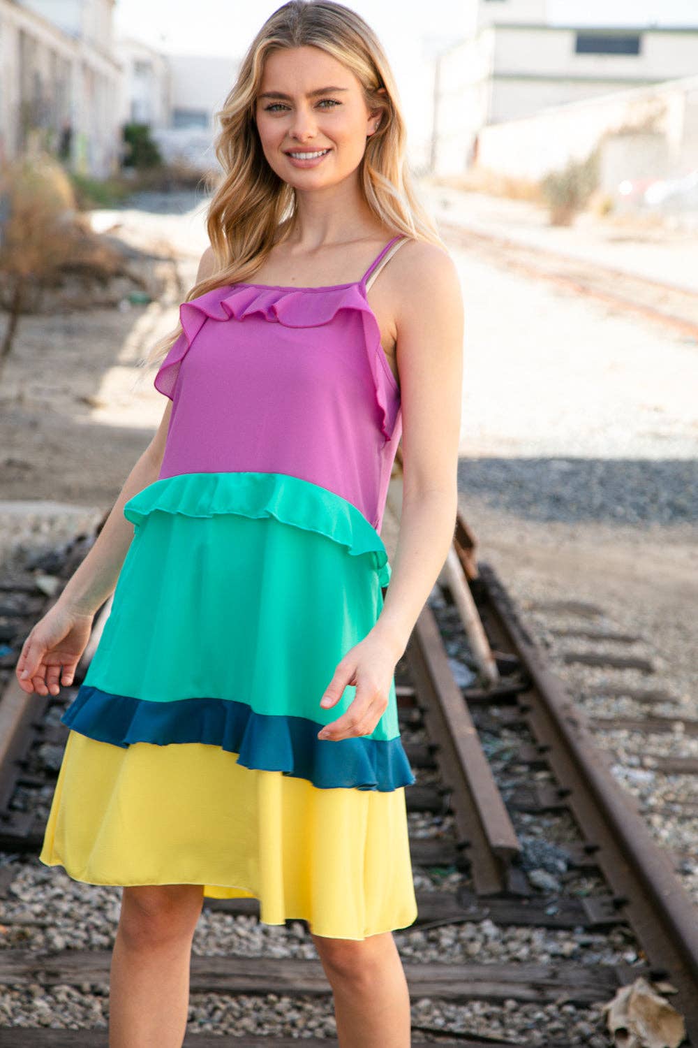 Color Block Tiered Ruffle Dress