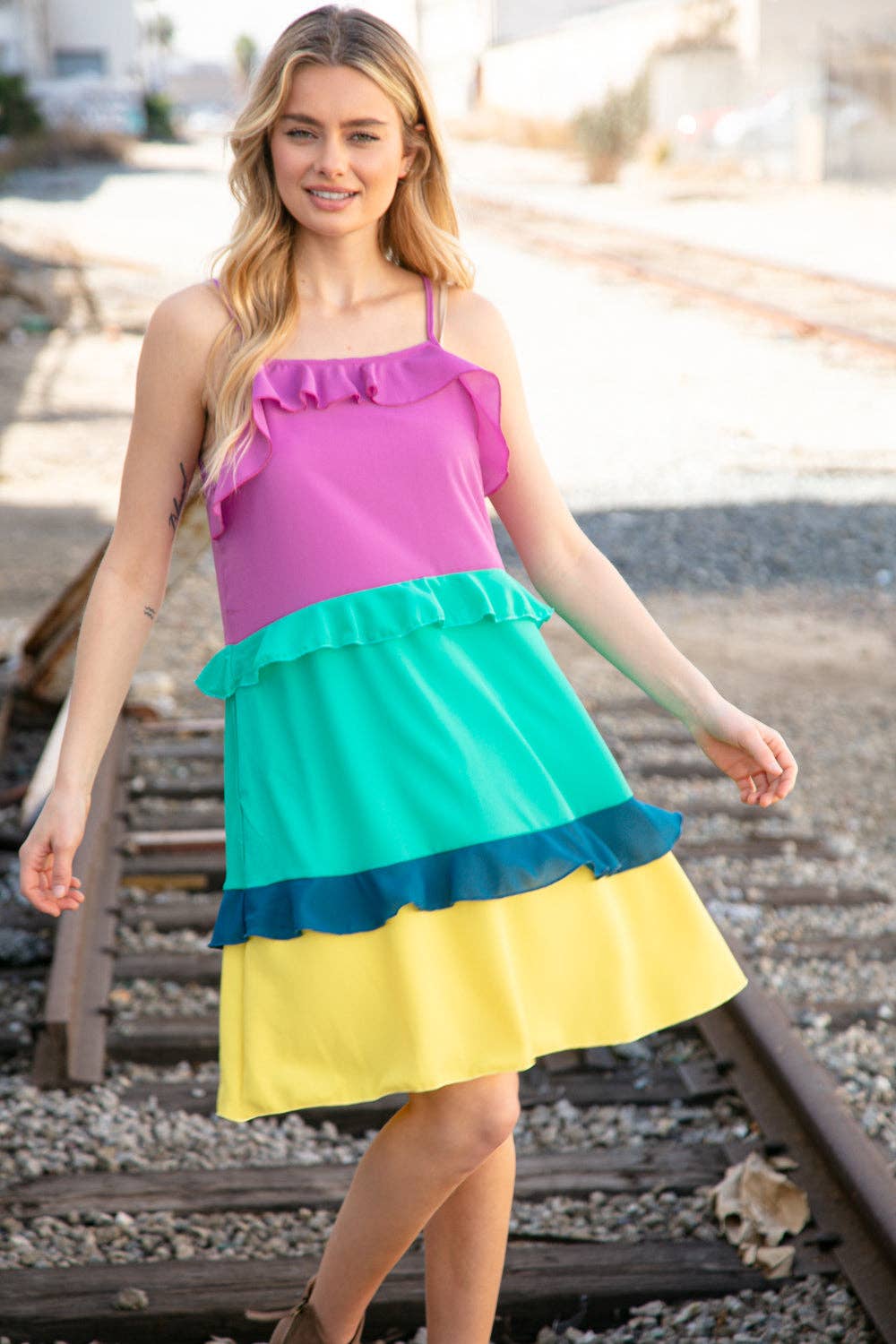Color Block Tiered Ruffle Dress
