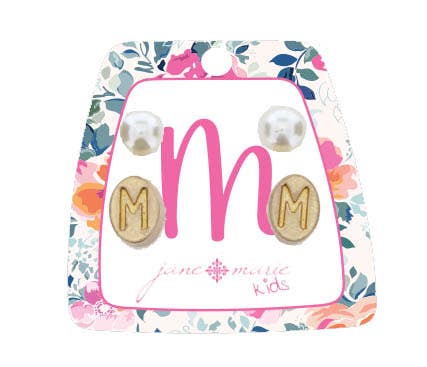 Kids Initial M & Pearl Studs