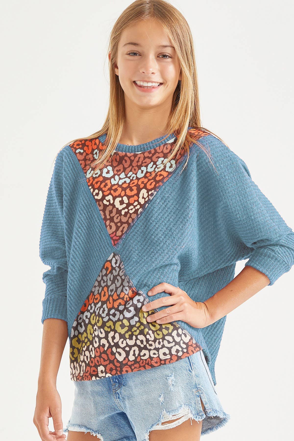 Leopard Colorblock Dolman Sleeve Sweater