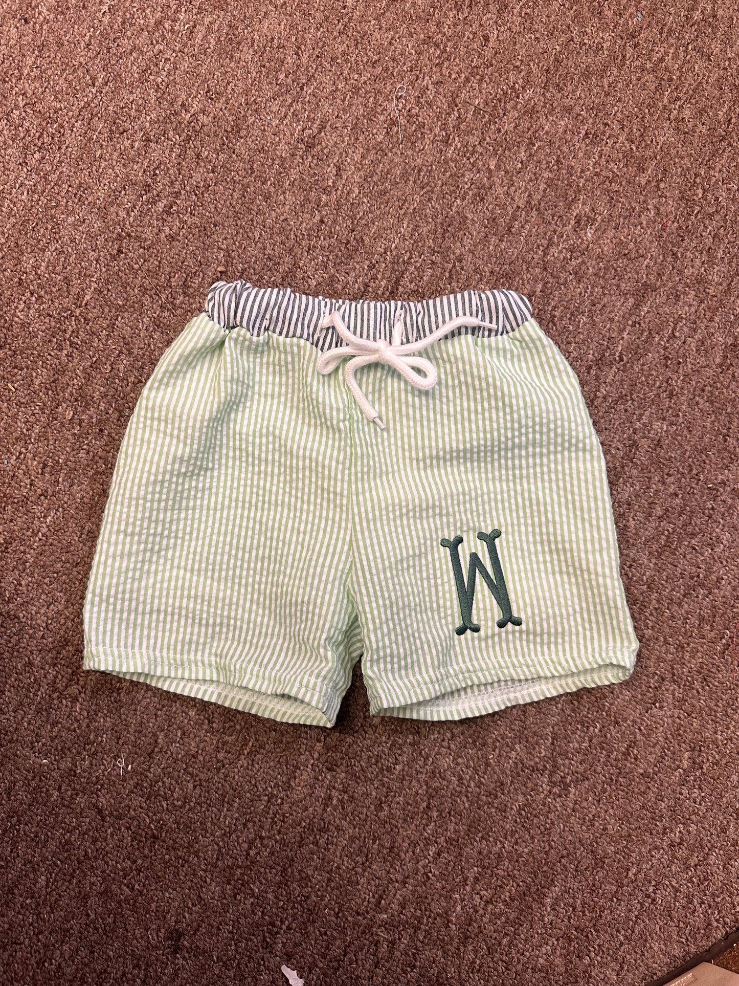 Seersucker Monogrammed Swim Trunks