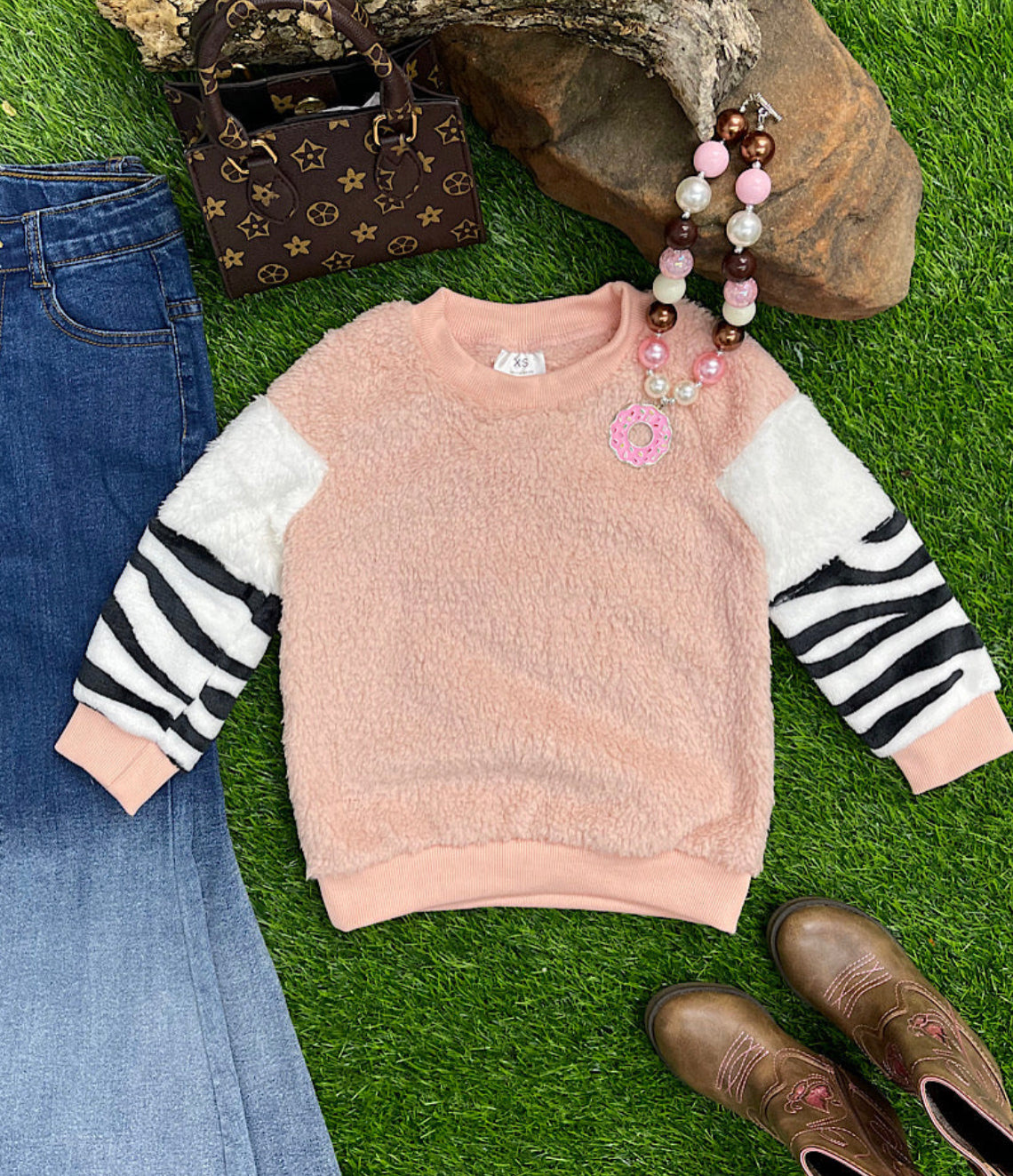 Pink/Zebra fleece sweater