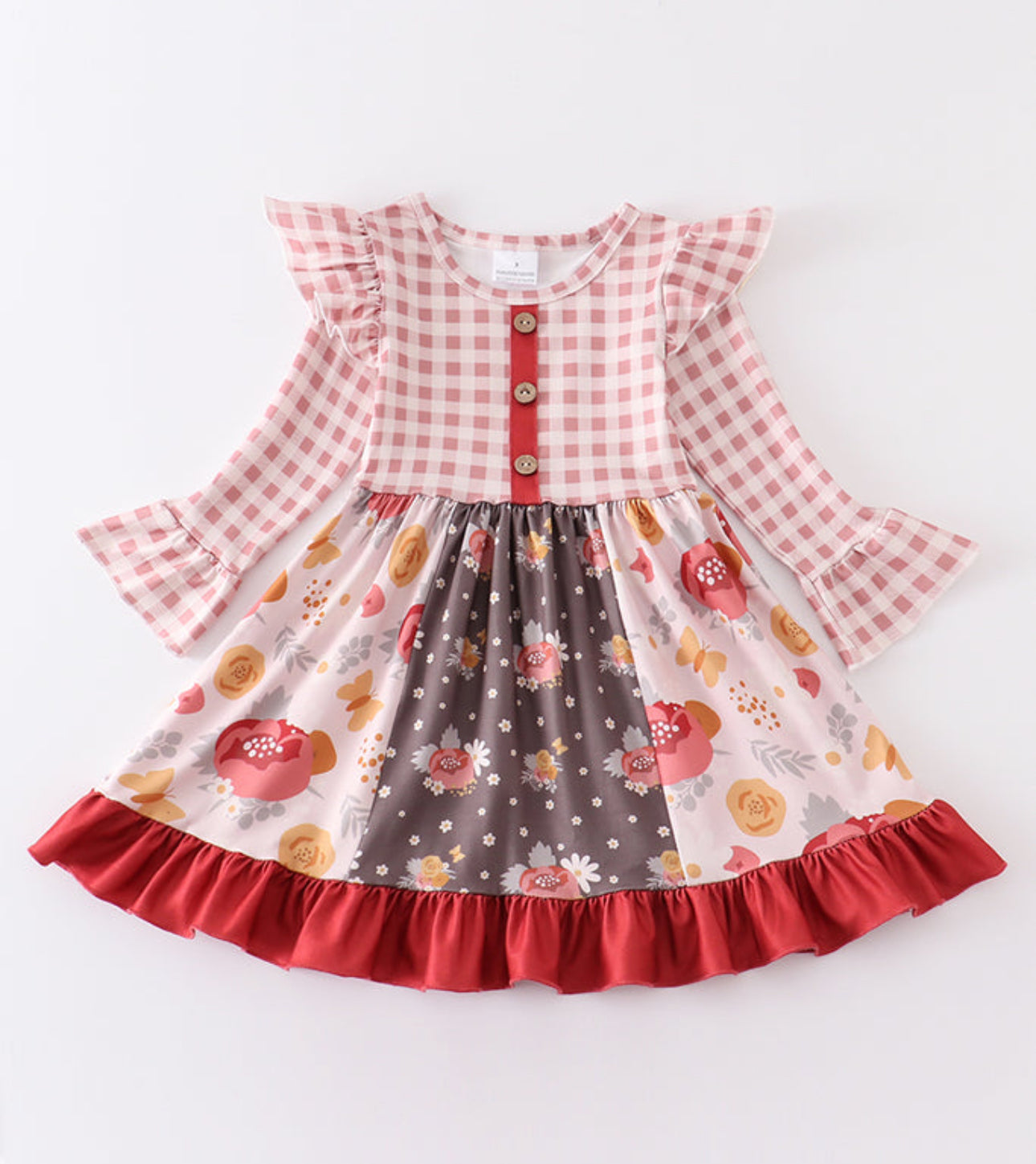 Brown Plaid Floral Dress