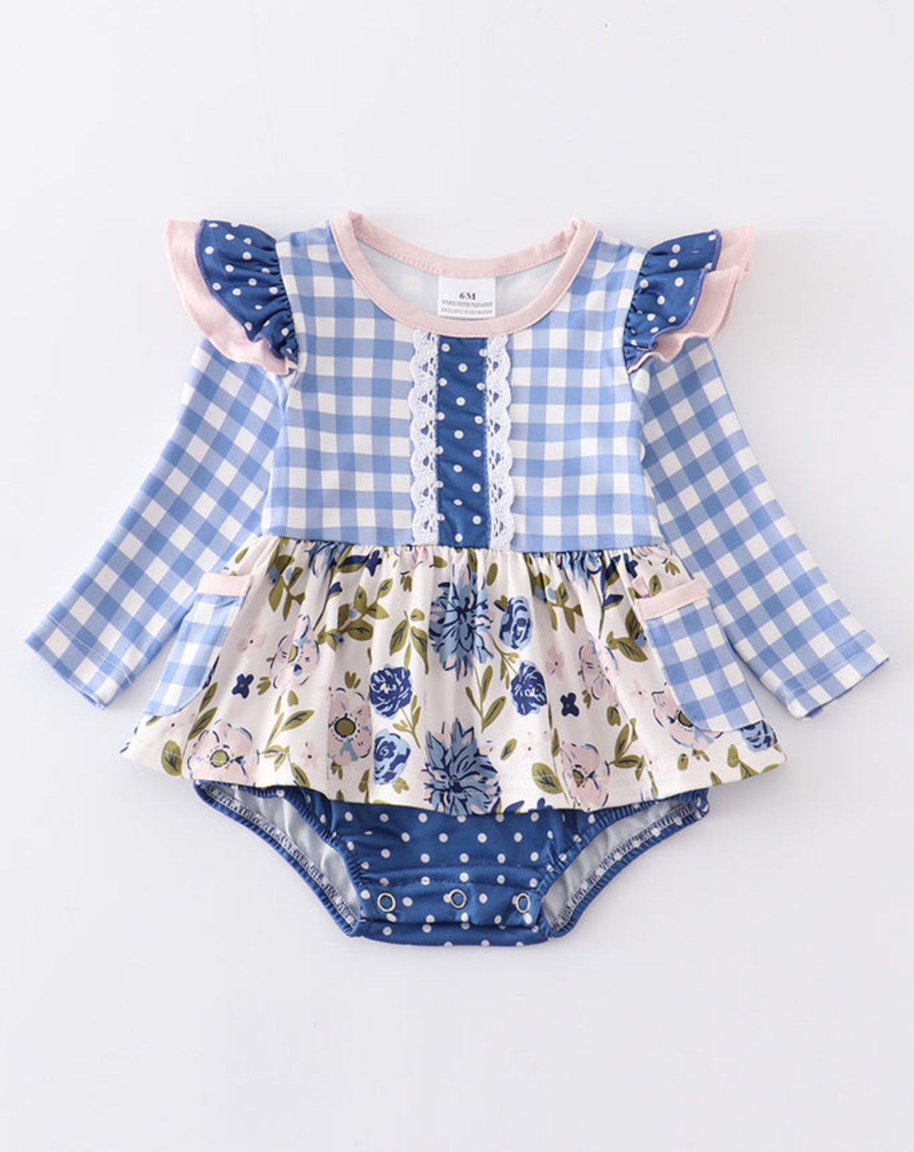 Blue Plaid Floral Romper