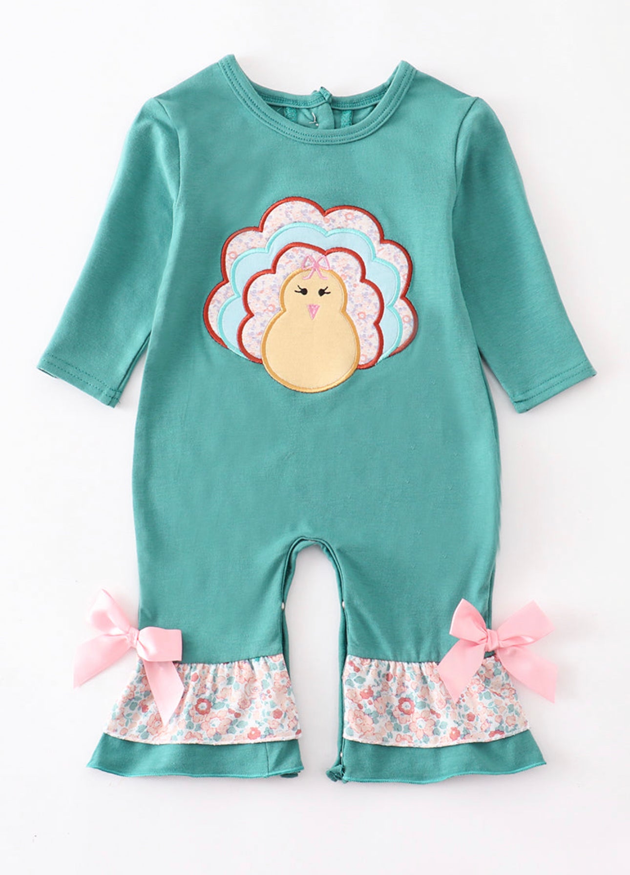 Teal turkey Romper