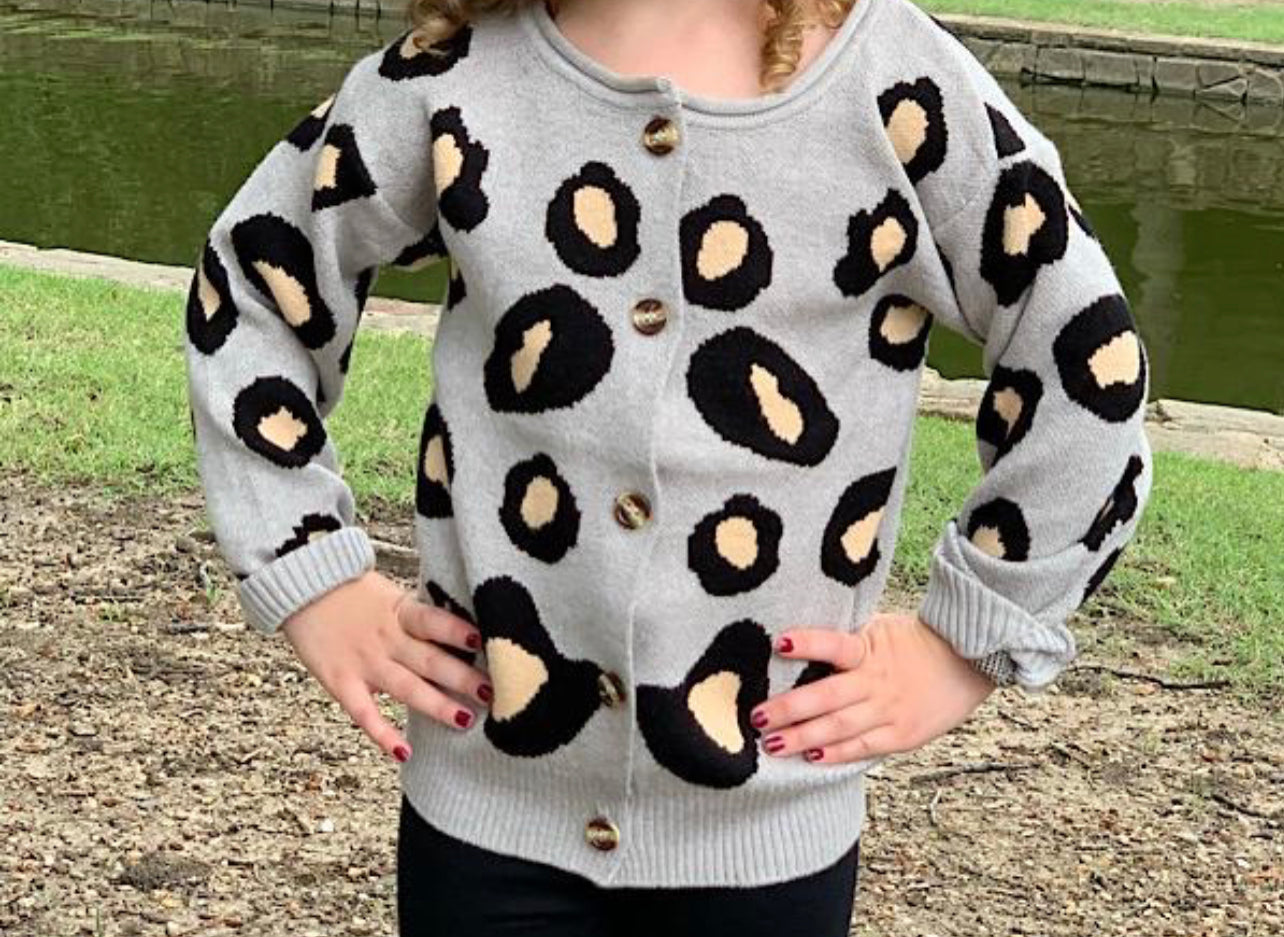 Gray Leopard Cardigan