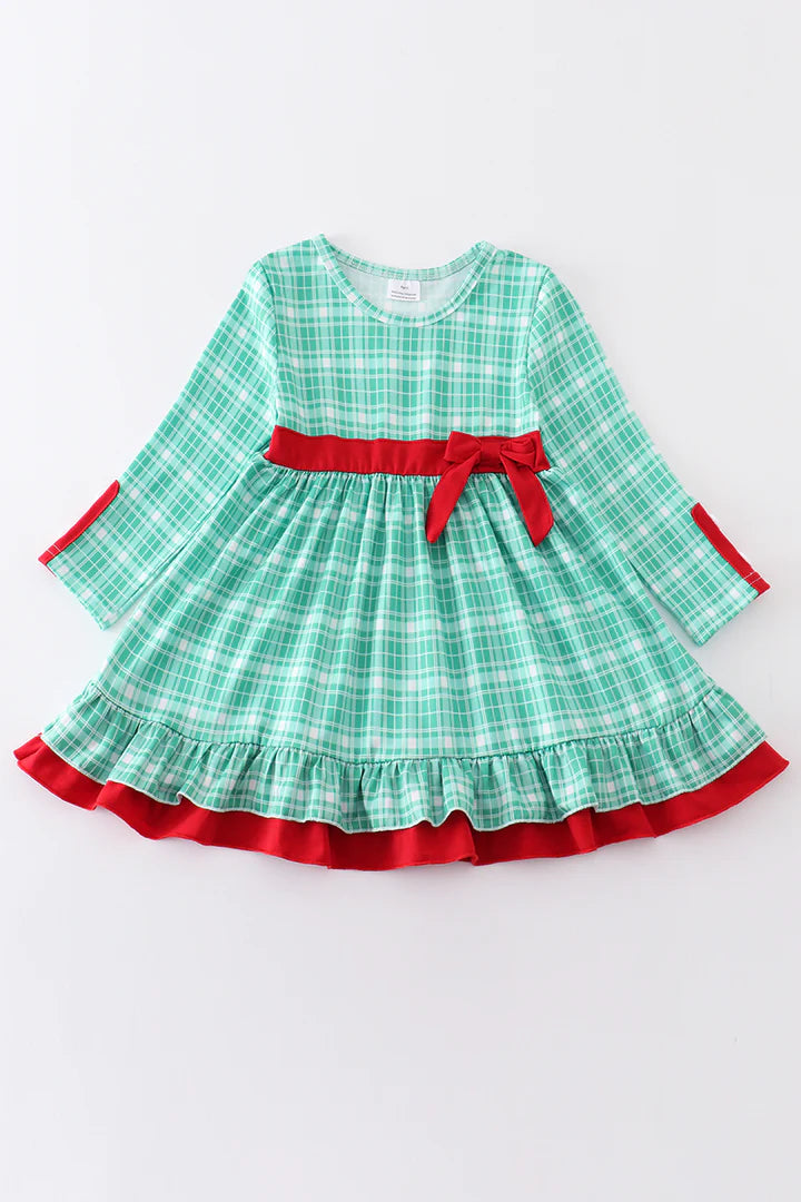 Green Plaid Ruffle Dress