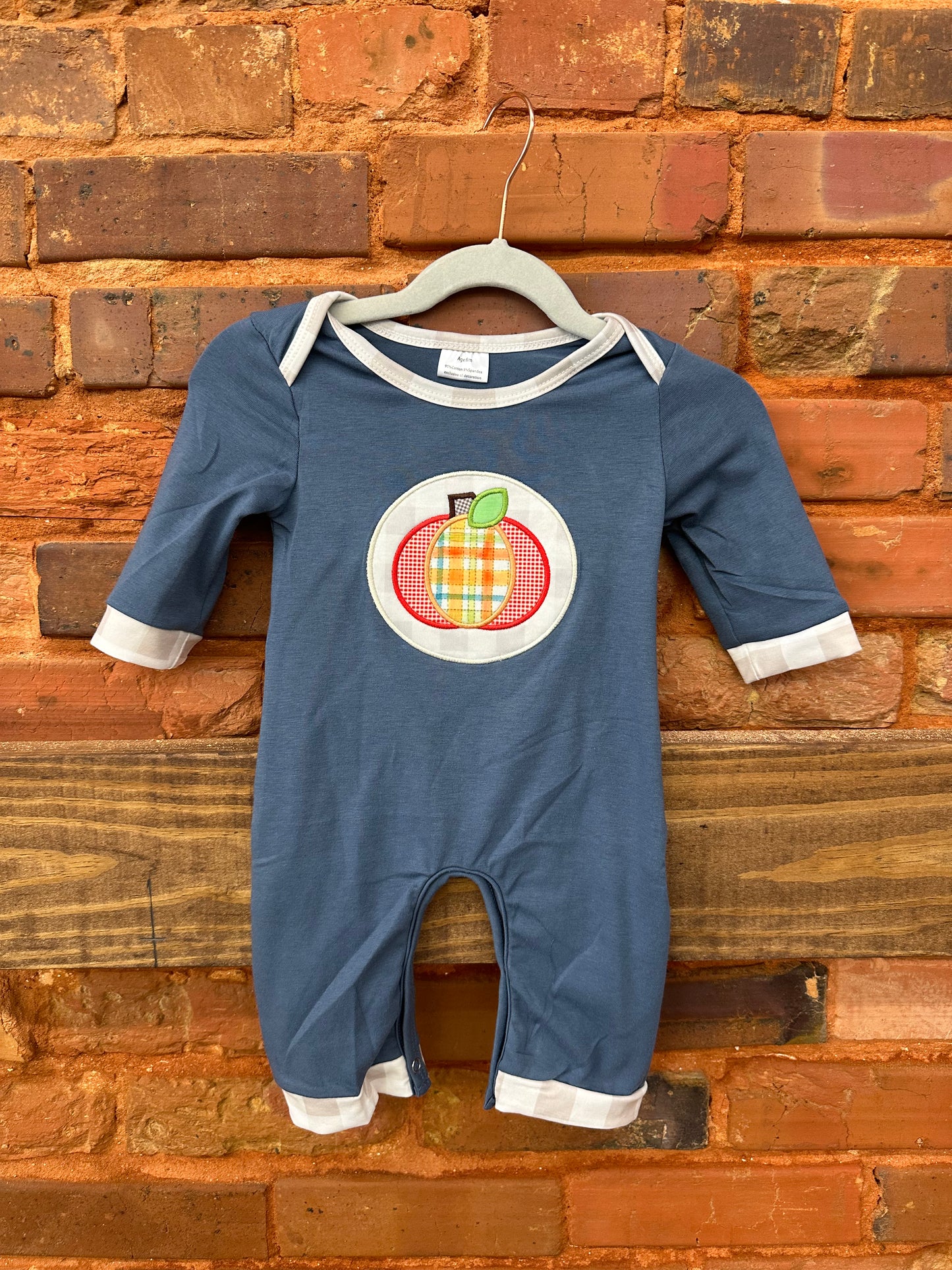 Plaid Pumpkin Appliqué Navy Romper
