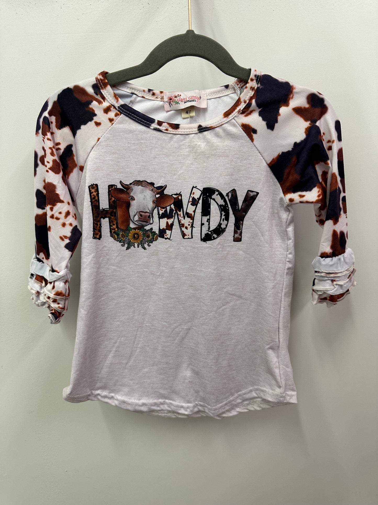 Howdy Cow Print Ruffle Sleeve