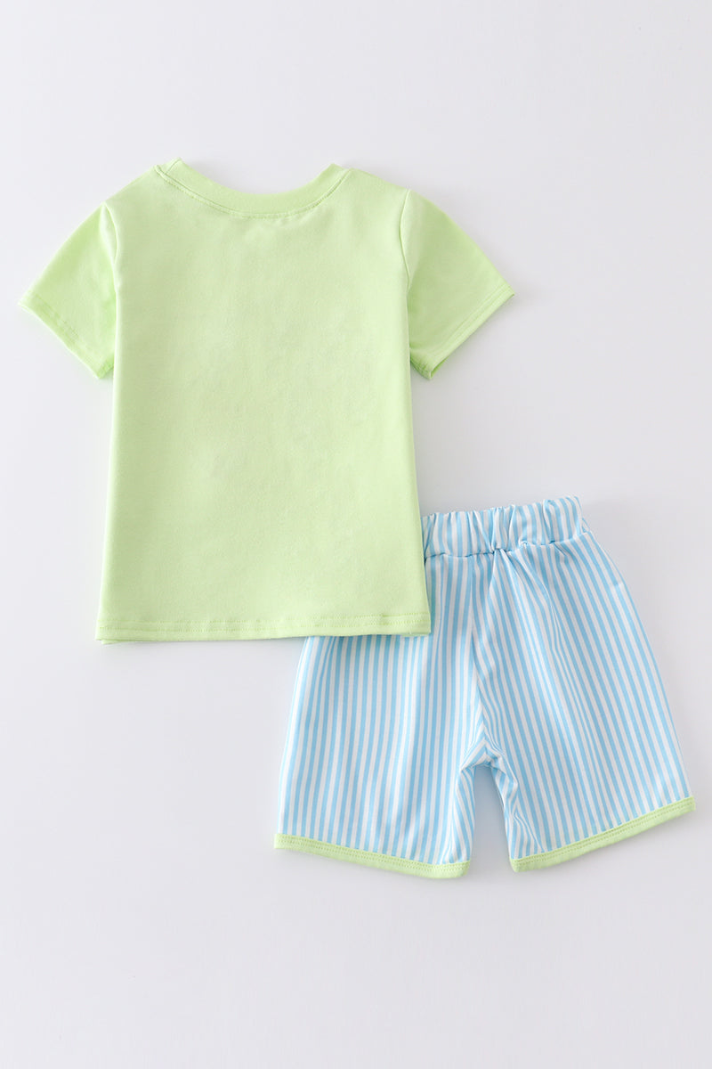 Green baseball applique boy set
