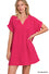 Gauze Rolled Sleeve V Neck Dress