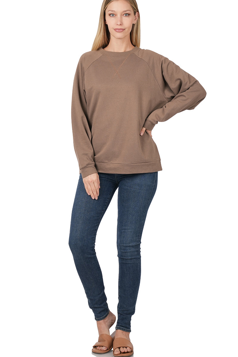 French Terry Raglan Sleeve Round Neck Pullover