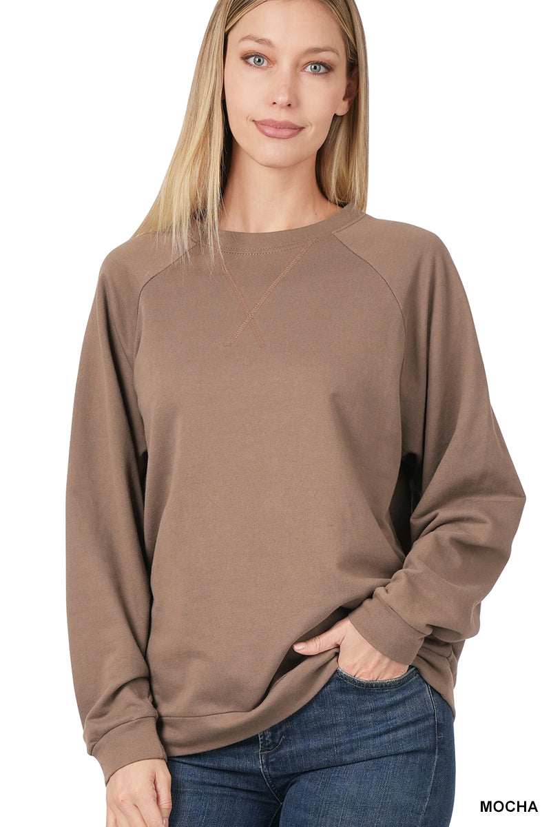 French Terry Raglan Sleeve Round Neck Pullover