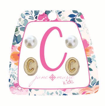 Kids C Initial & Pearl Studs