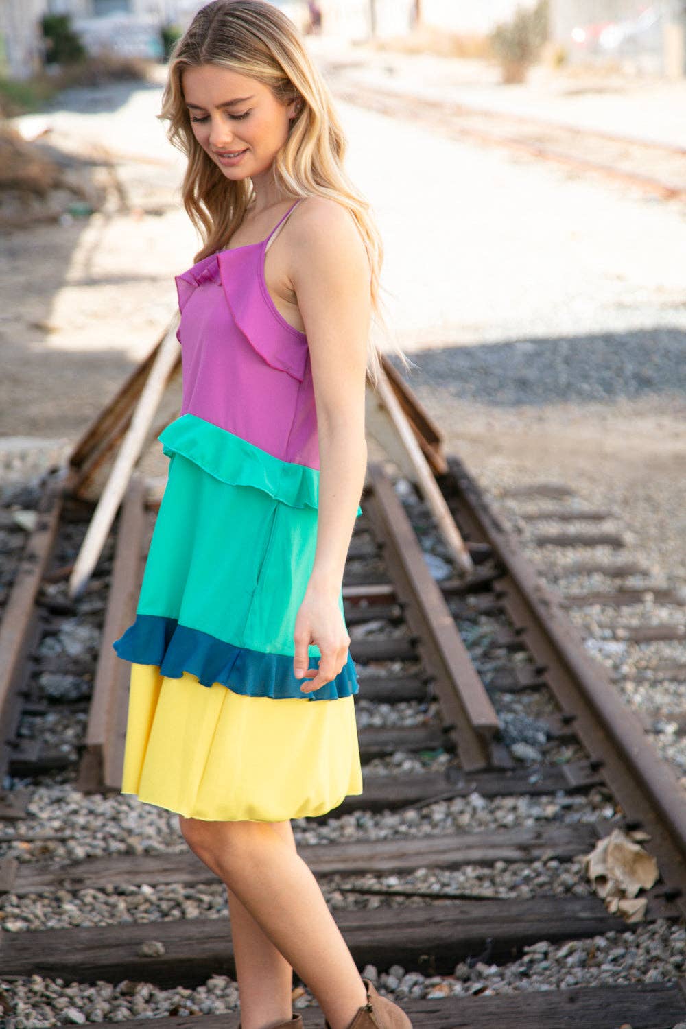 Color Block Tiered Ruffle Dress