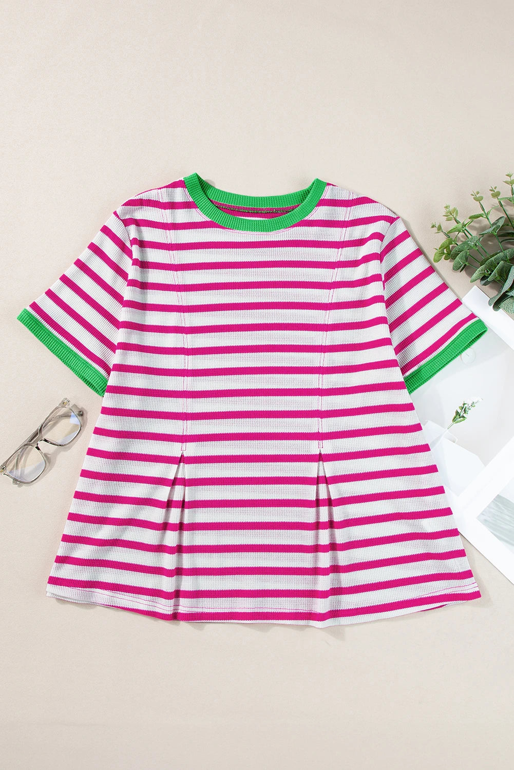 Stripe Contrast Trim Crew Neck Tee