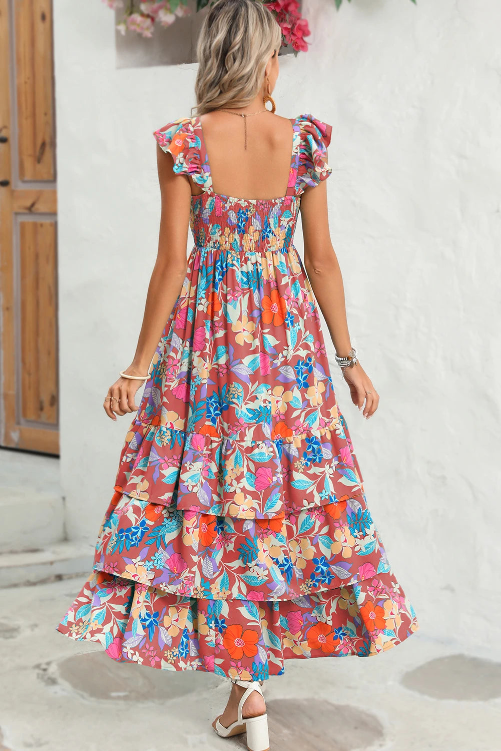 Floral Print Sleeveless Ruffle Tiered Maxi Dress