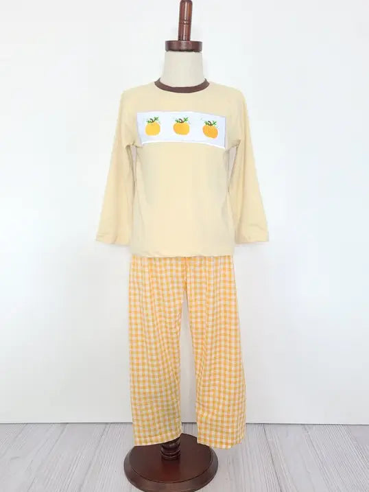 Khaki Long Sleeve Pumpkin Embroidered Set