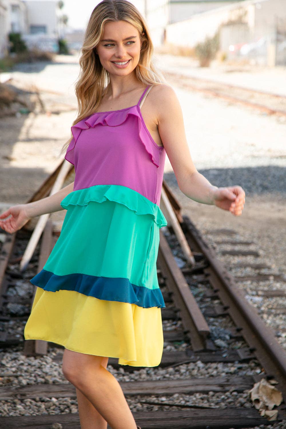 Color Block Tiered Ruffle Dress