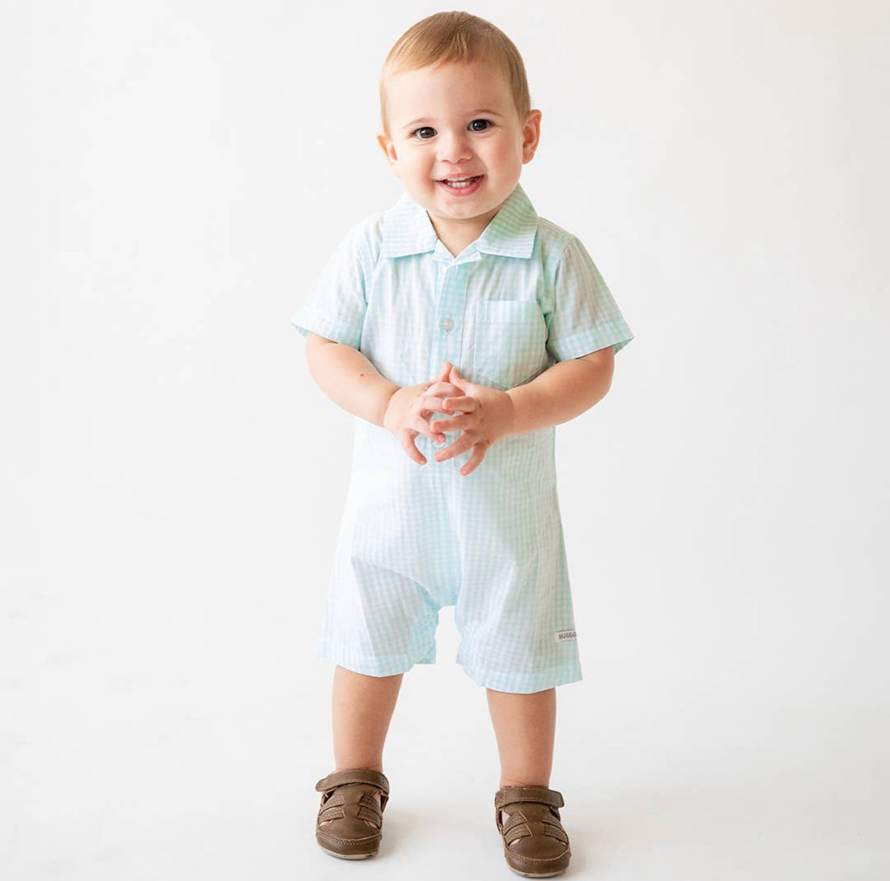 Aqua Gingham Romper