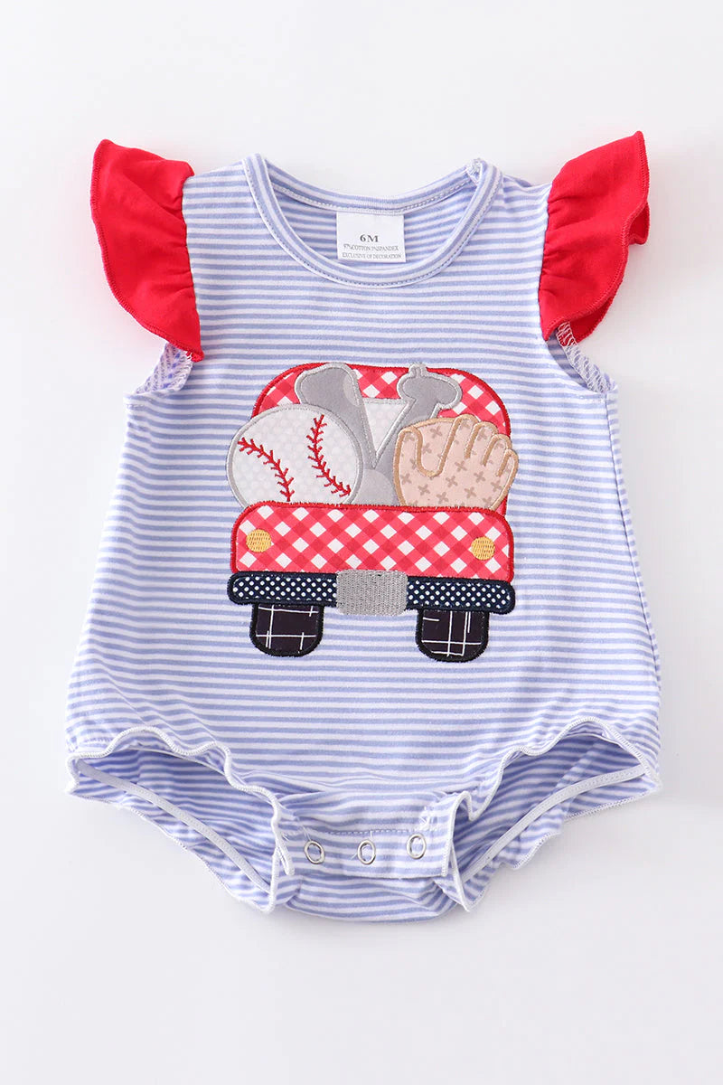 Blue Stripe Truck Romper