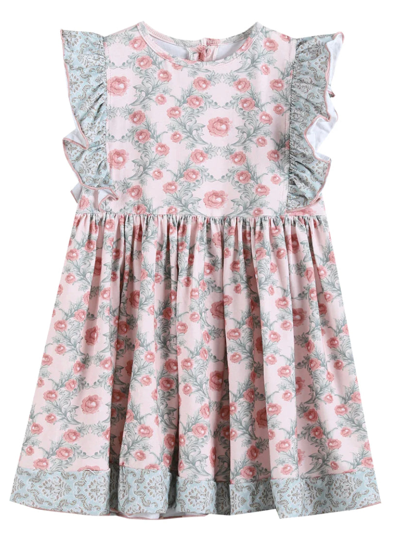 Vintage Rose and Sage Ruffle Dress