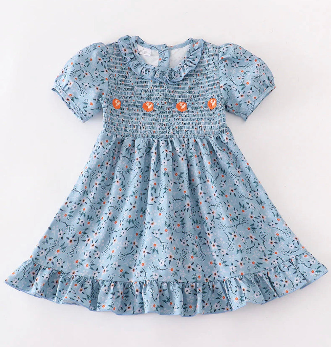 Blue Floral Puff Dress