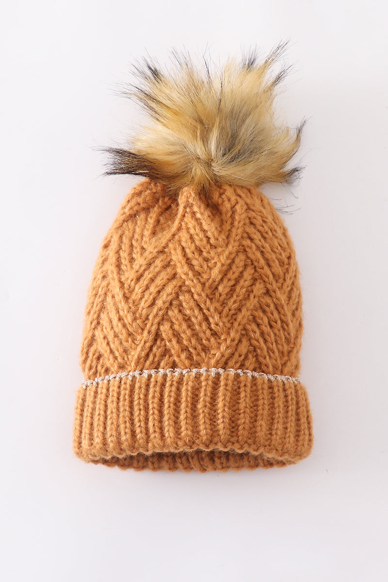 Camel knit pom pom beanie h