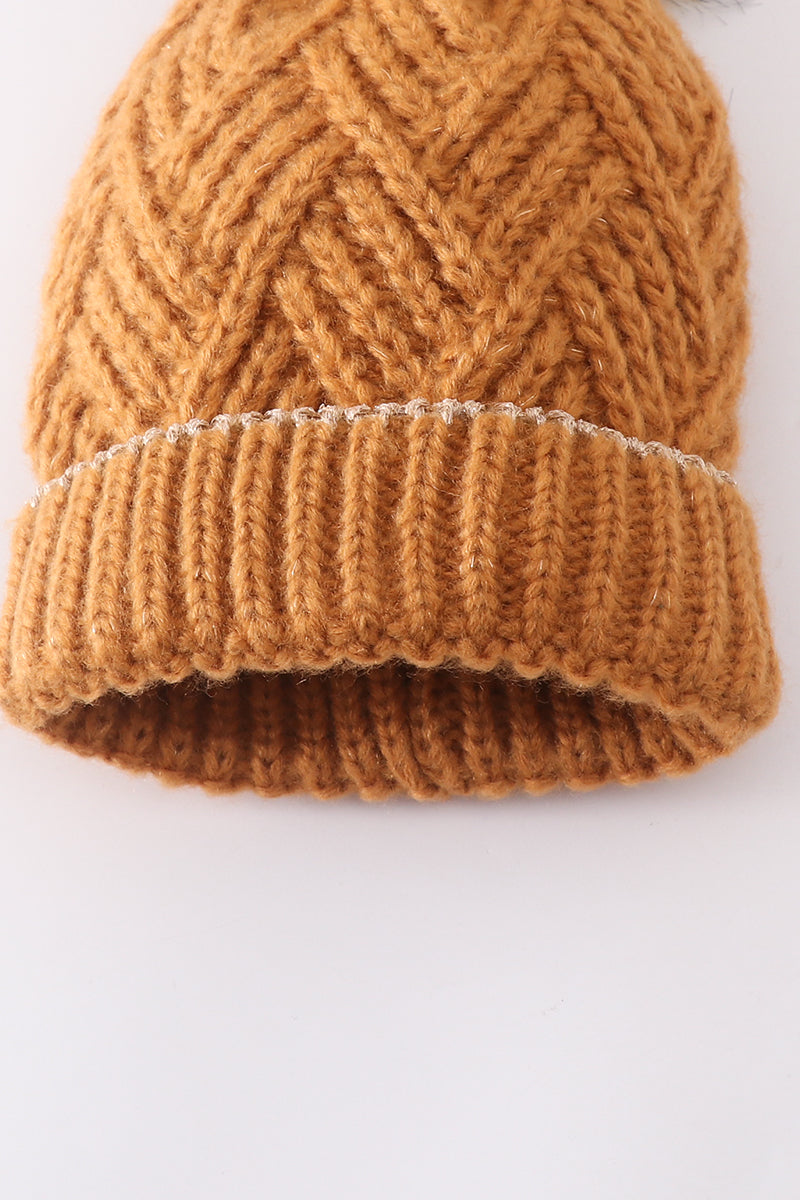 Camel knit pom pom beanie h