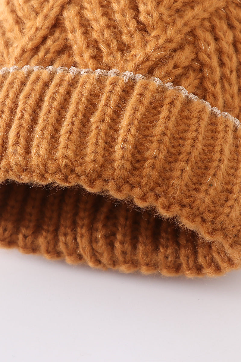 Camel knit pom pom beanie h