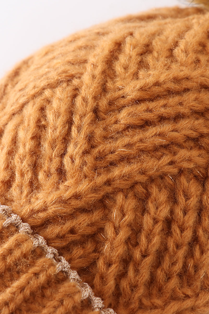 Camel knit pom pom beanie h