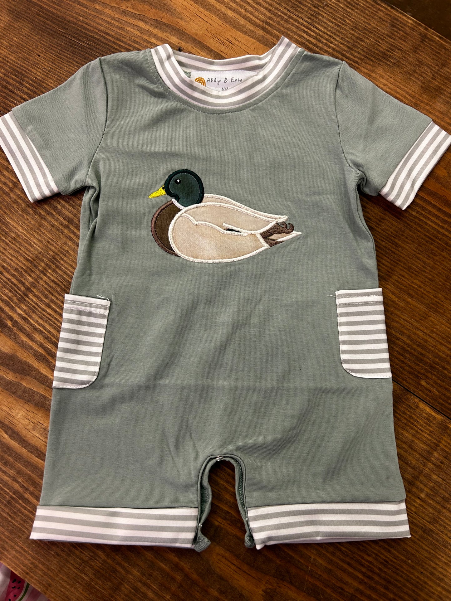 Sage Duck appliqué boy romper