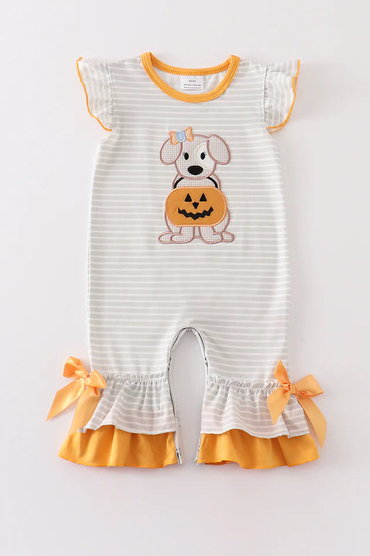 Halloween Puppy Applique Ruffle Romper