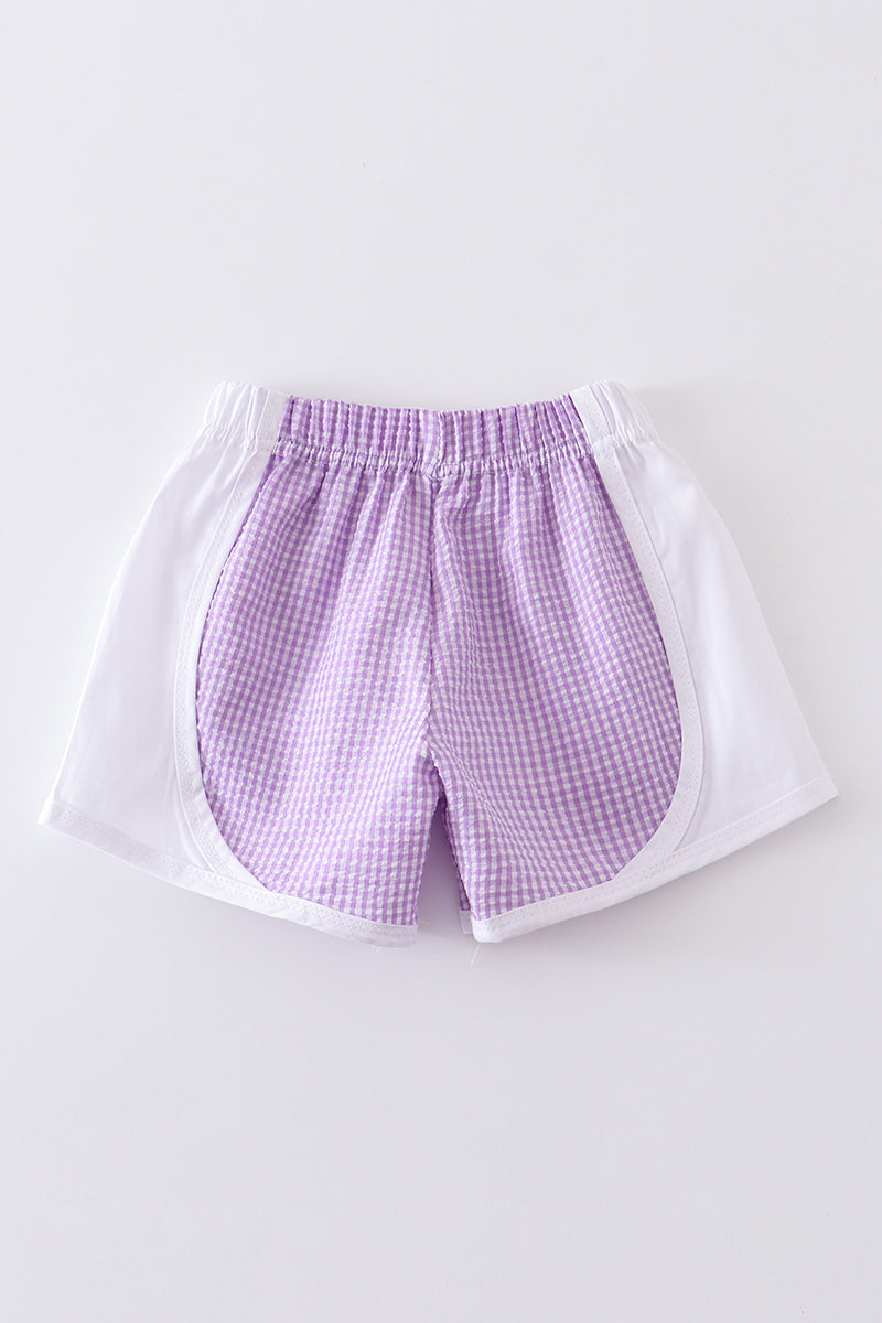 Purple plaid seersucker girl shorts