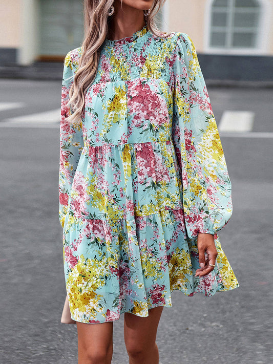 Mock Neck Floral Print Dress
