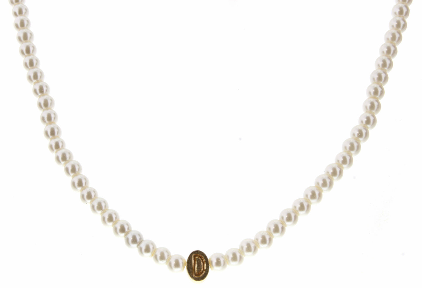 Kids 14" Gold "D" Initial Pearl Strand Necklace, 3" Ext.