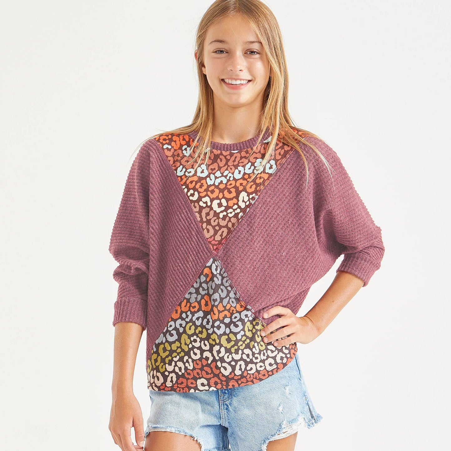 Leopard Colorblock Dolman Sleeve Sweater
