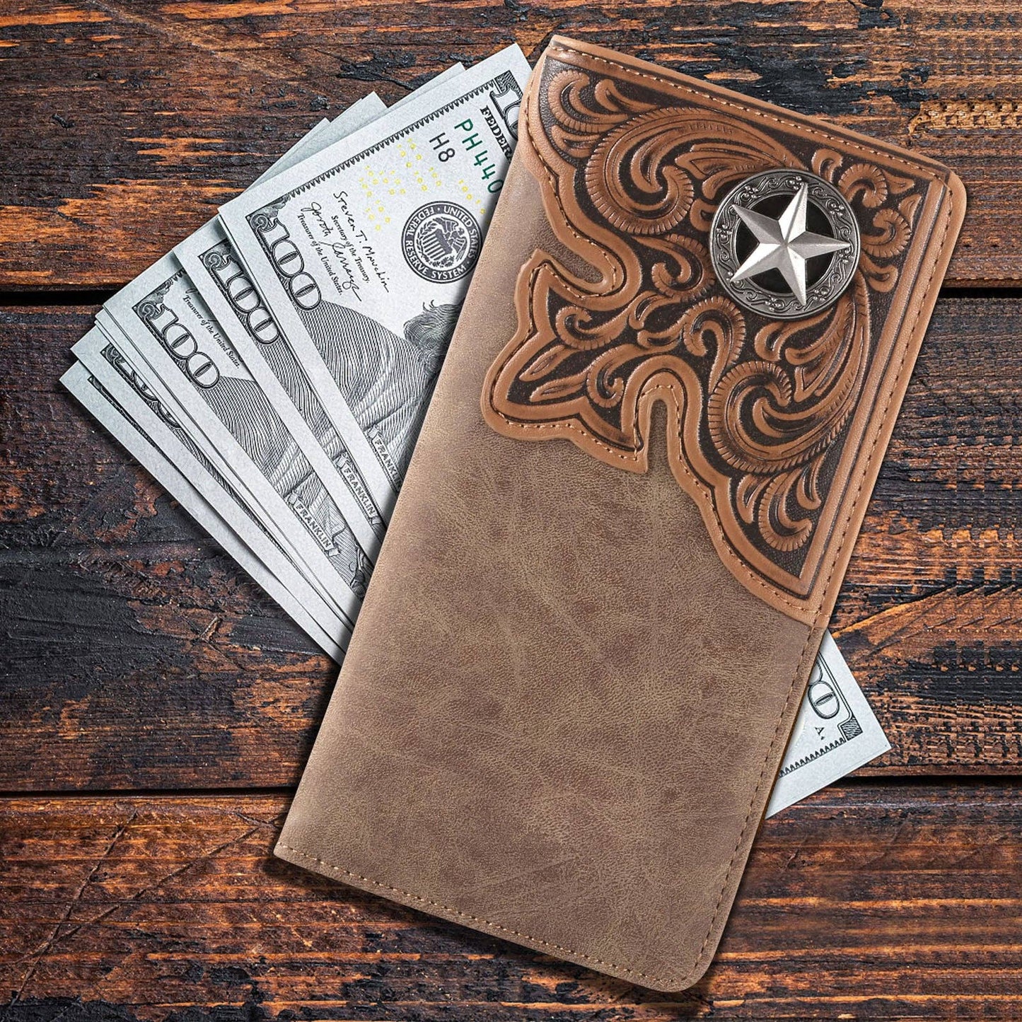 Embossed Lone Star Concho Wallet