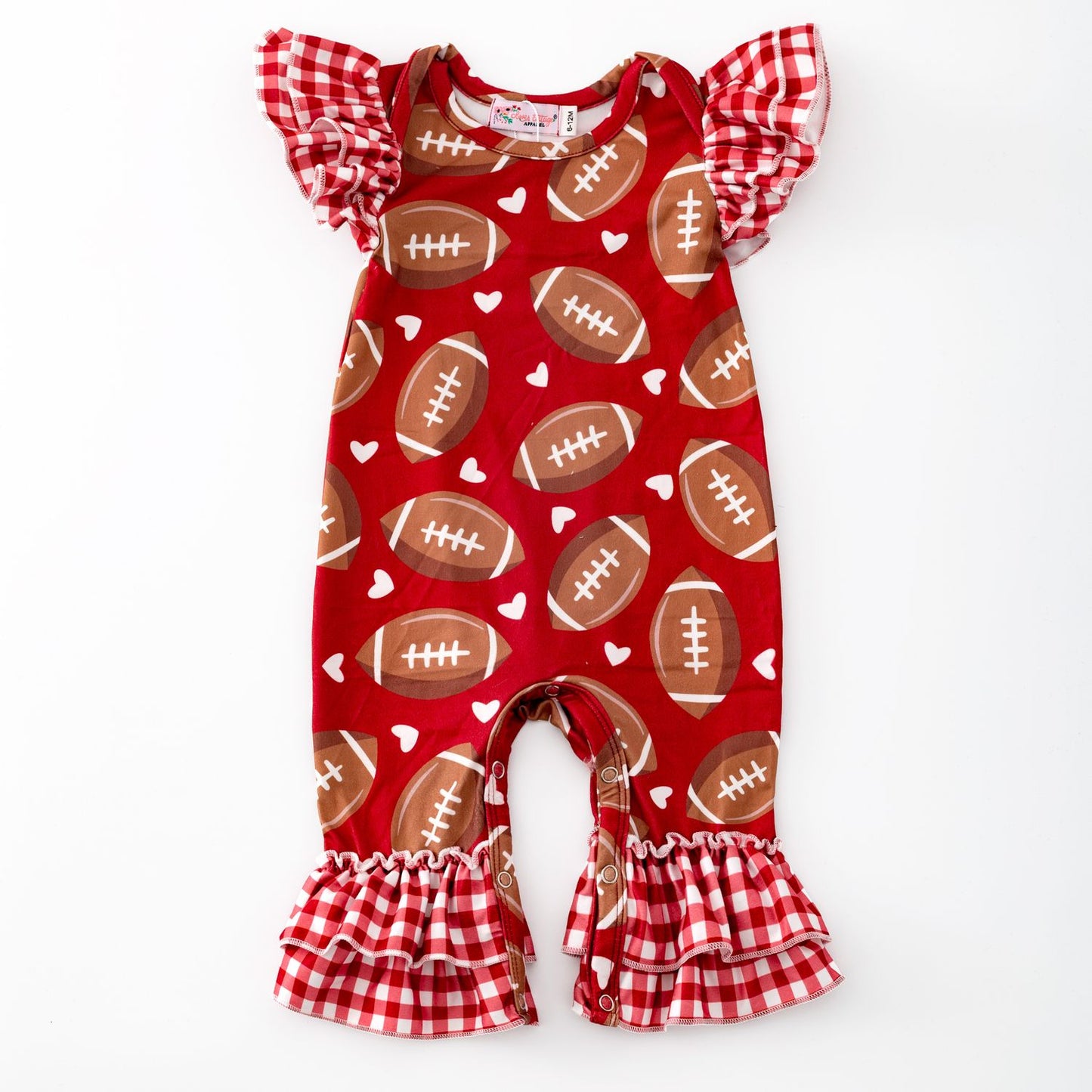 Burgundy Gingham Football Baby Romper