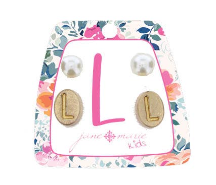 Kids L Initial & Pearl Studs