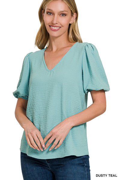 Woven Airflow Puff Sleeve Top