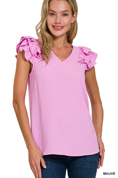 Woven Ruffle Sleeve Top